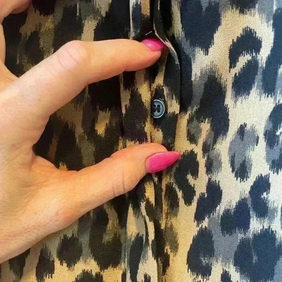 Halogen Hidden Button Animal Print Button Down Blouse. - Picture 10 of 12